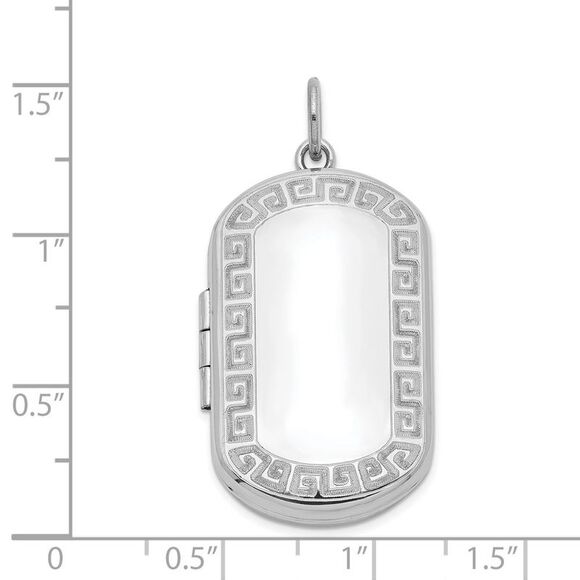 Sterling Silver 30mm Greek Key Border Rectangular Locket - Picture 5 of 7